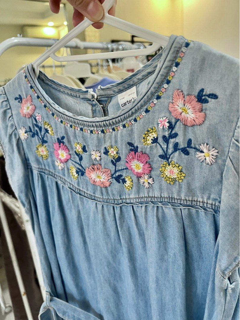 Carter s Soft Denim Dress with embroidered flowers 8y Babies Kids Babies Kids Fashion on Carousell