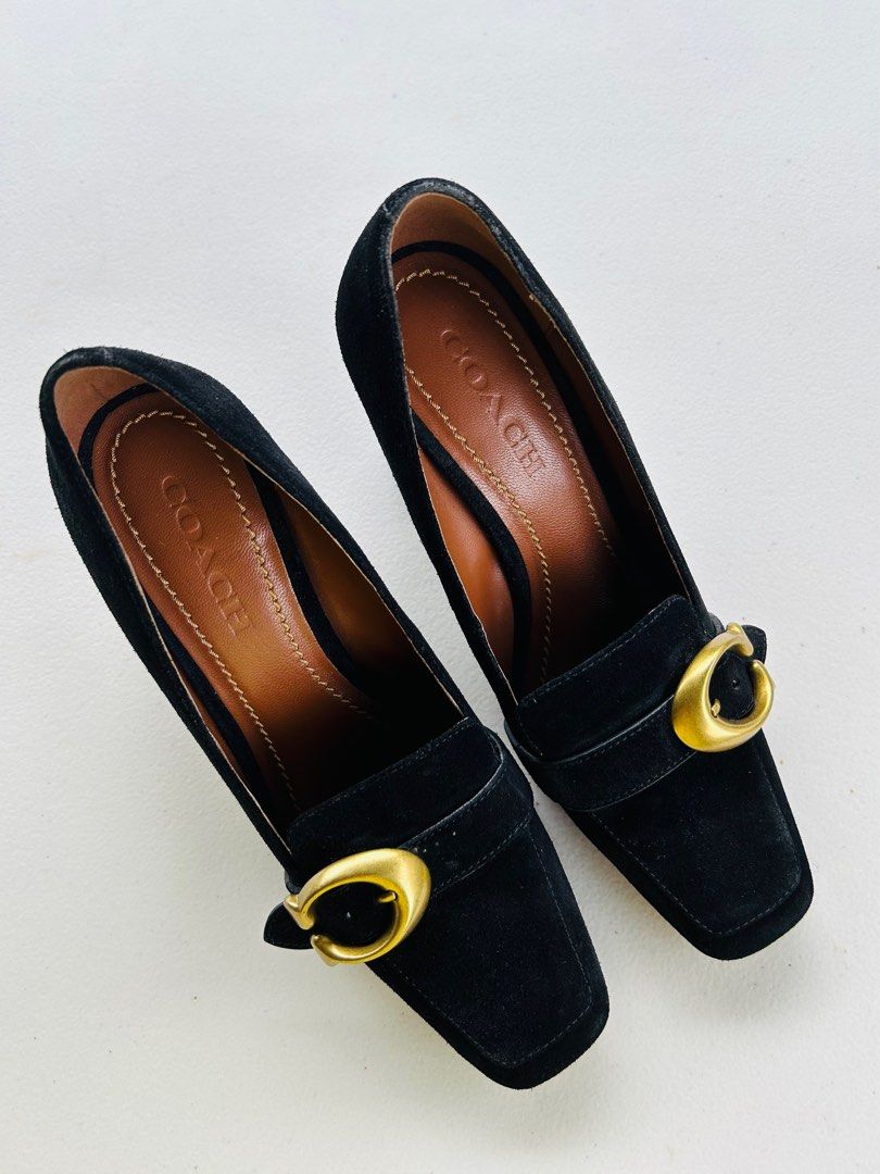 SALE COACH JADE SIGNATURE BLACK SUEDE SANDALS Women s Fashion Footwear Sandals on Carousell