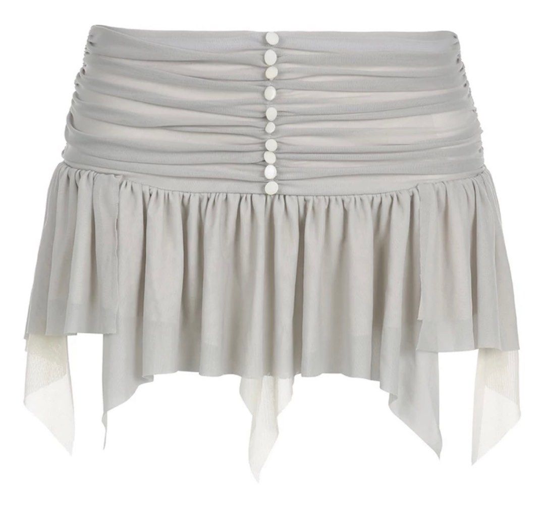 Grey Flowy mesh net skirt acubi y2k gyaru harajuku ulzzang style