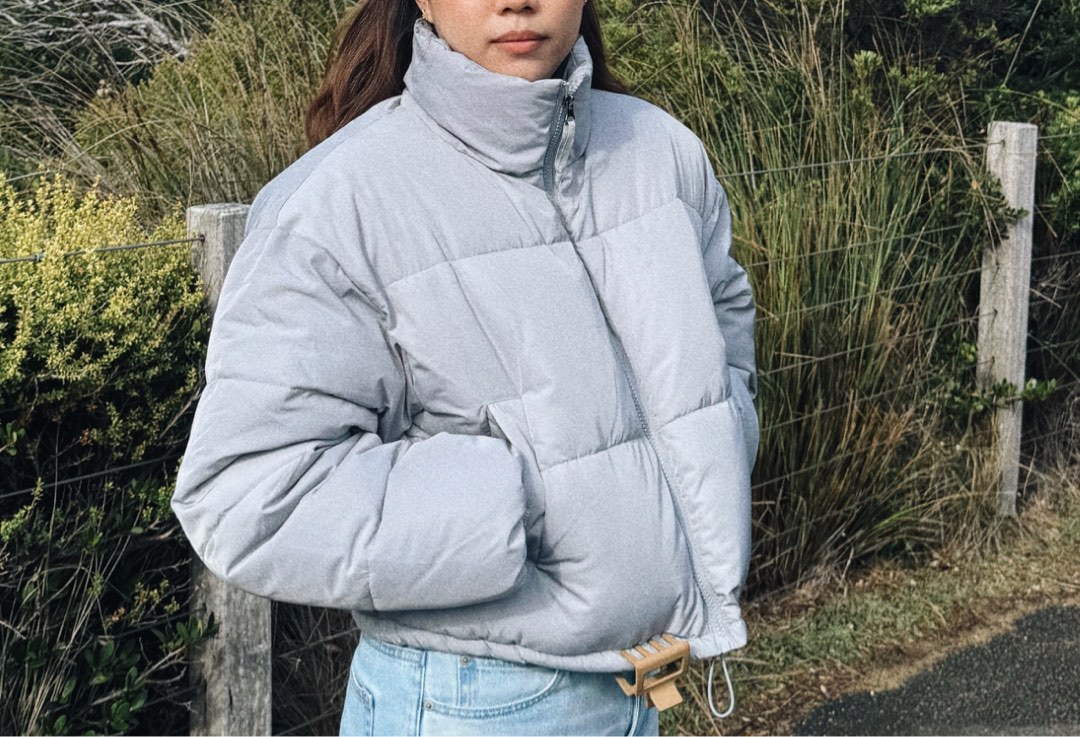 Cropped grey puffer jacket online