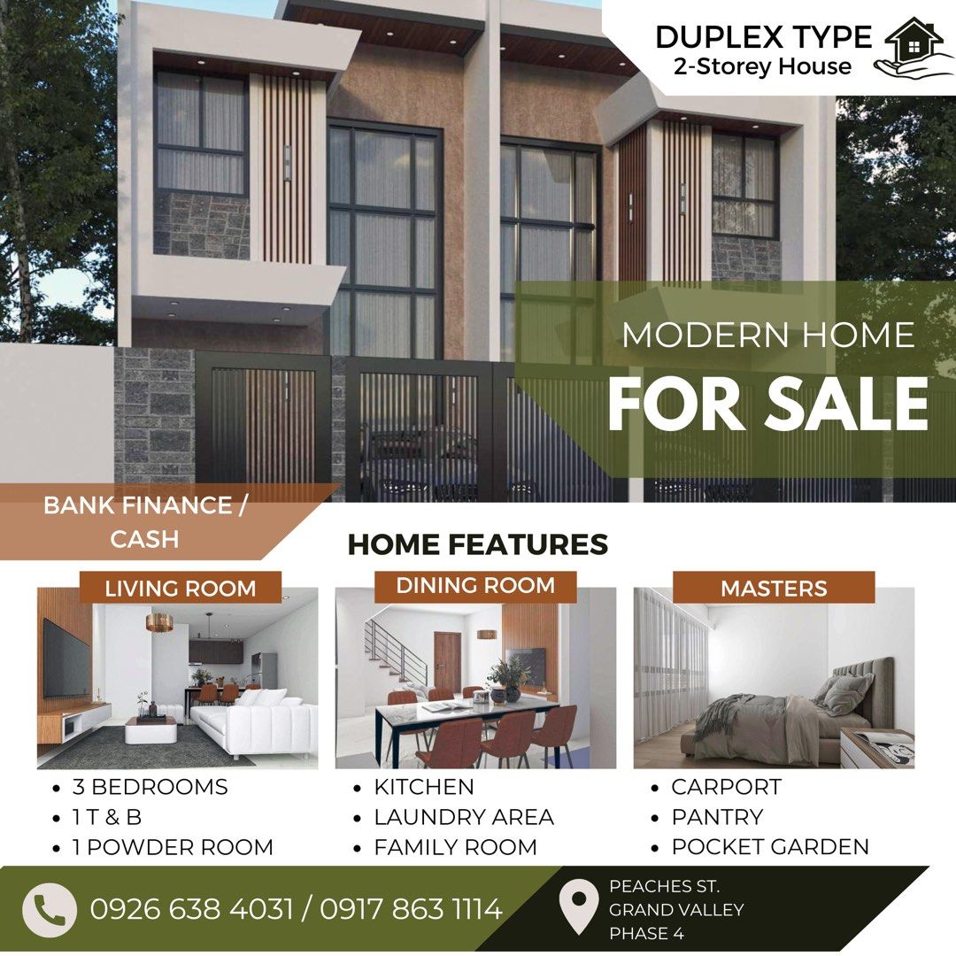Modern High Ceiling Duplex Type (Category: House & Lot) located in Antipolo. Submitted by quekerots (Listing ID 1325485753, Image 1). Description: HOUSE FOR SALE Pre-Selling (1 Unit) Modern High Ceiling Duplex type located at The Grand Valley Subd. Mahabang Parang, Angono Accessible to Antipolo, Angono and Binangonan. • 8mins to Transfiguration church • 8 mins to Vista mall Antipolo • 10 mins to SM angono • 11 mins to Thunderbird Binangonan • 14 