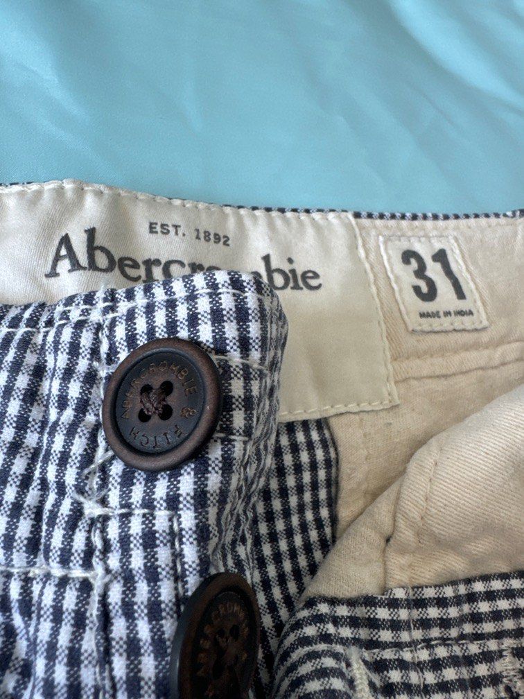 New Abercrombie & Fitch Shorts 31” Checkers Navy White US A&F Pants, 男裝