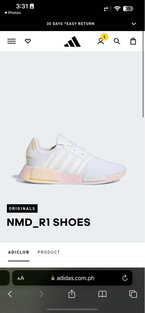 NMD R1 (Category: Sneakers) located in Quezon City. Submitted by chuchirarup (Listing ID 1325515681, Image 2). Description: Newly bought in SG RFS: wrong size Size is in the last slide Details: Lace closure Textile upper Textile lining BOOST midsole.