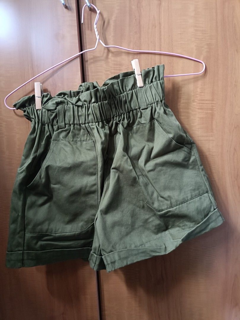 Olive green paperbag shorts top