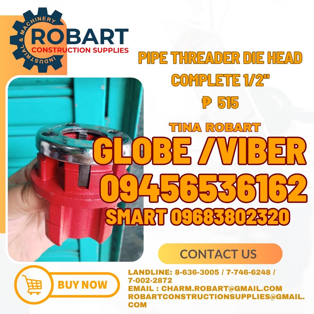 Pipe Threader Die Head Complete 1/2" (Category: Construction Tools & Equipment) located in Manila. Submitted by tina.sales (Listing ID 1325494753, Image 1). Description: Pipe Threader Die Head Complete 1/2" 𝑹𝑶𝑩𝑨𝑹𝑻 𝑪𝑶𝑵𝑺𝑻𝑹𝑼𝑪𝑻𝑰𝑶𝑵 𝑺𝑼𝑷𝑷𝑳𝑰𝑬𝑺 𝑶𝒇𝒇𝒊𝒄𝒆 𝑨𝒅𝒅𝒓𝒆𝒔𝒔: 𝟏𝟒𝟎𝟓 𝒀𝒖𝒔𝒆𝒄𝒐 𝑺𝒕. 𝑺𝒕𝒂 𝑪𝒓𝒖𝒛 𝑴𝒂𝒏𝒊𝒍𝒂 𝑺𝑬𝑵𝑫 𝑼𝑺 𝑴𝑬𝑺𝑺𝑨𝑮𝑬 𝑭𝑶𝑹 𝑰𝑵𝑸𝑼𝑰𝑹𝑰𝑬𝑺 ‼️ ‼️ 𝑮𝒍𝒃𝒆 - (𝟢𝟫𝟒𝟓-𝟔𝟓𝟑-𝟔𝟏𝟔𝟐) 𝑻.