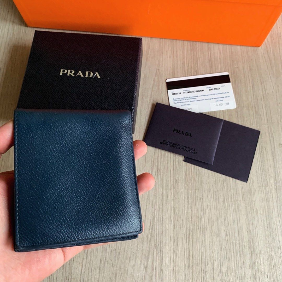 Prada 2MO738 Blue Navy Bilfold Compact Wallet Leather, Luxury