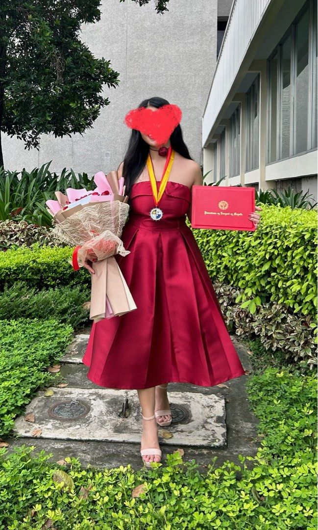 RED SATIN GOWN COCKTAIL DRESS GRADUATION Women s Fashion Dresses Sets Evening dresses gowns on Carousell