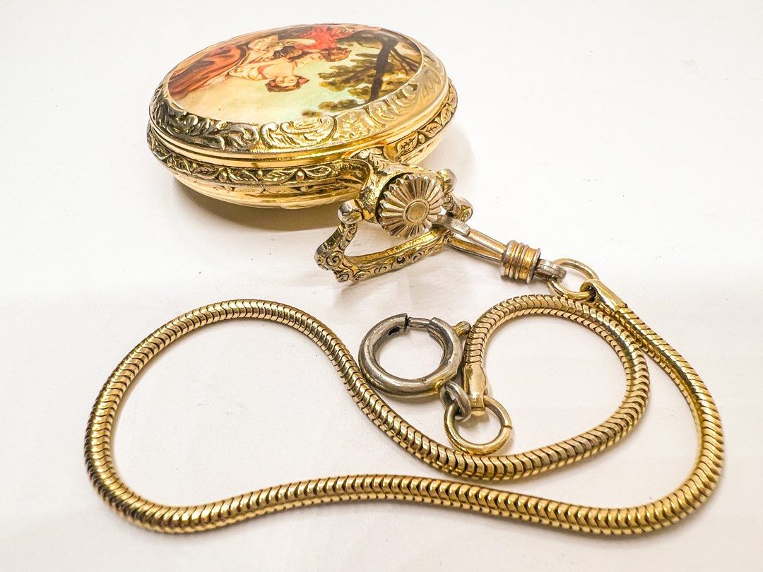 Swiss board painting gold plated half hunter mechanical wind