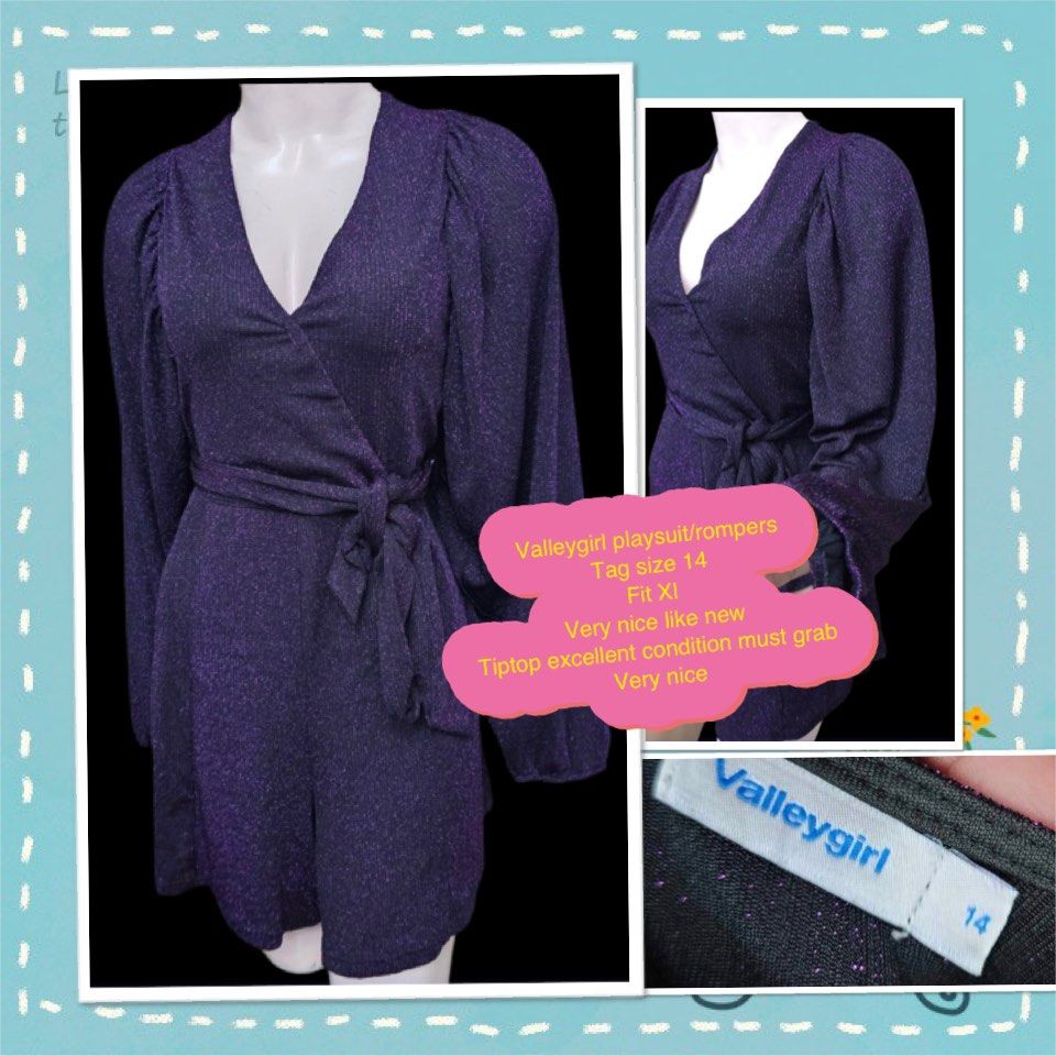 Valley girl Rompers playsuit shimmer purple black as good as new heavy material good quality super stretchy material got abit weight flowy and good quality like new tiptop condition super nice Women s...