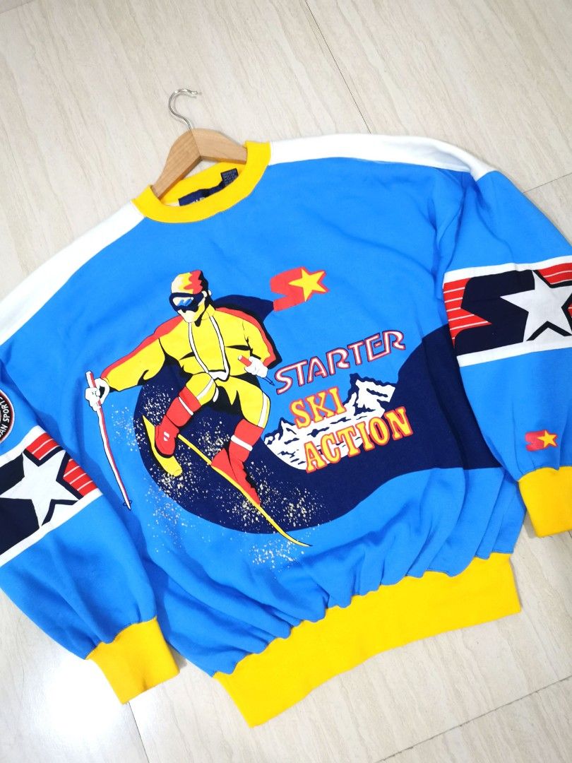 Vintage 1980s Starter Ski Action All Over Print Crewneck Sweater