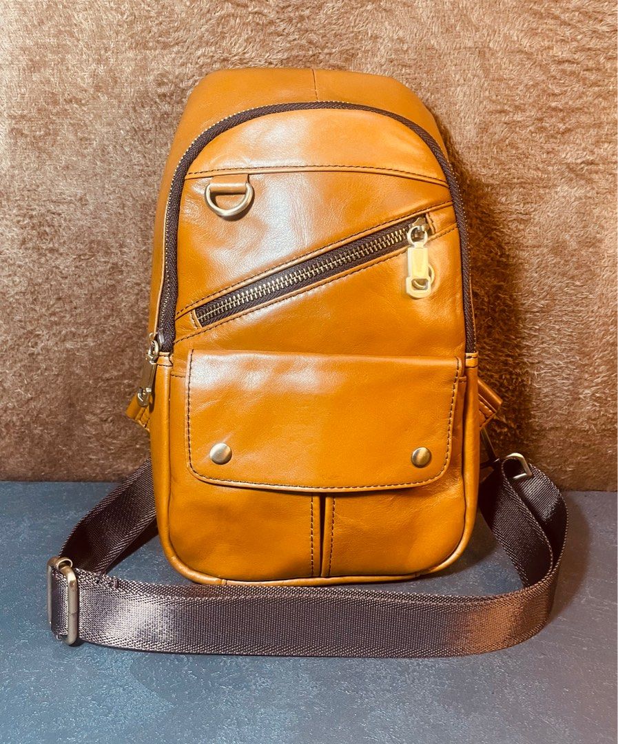 Vintage Tan Genuine Leather Body Bag for Men