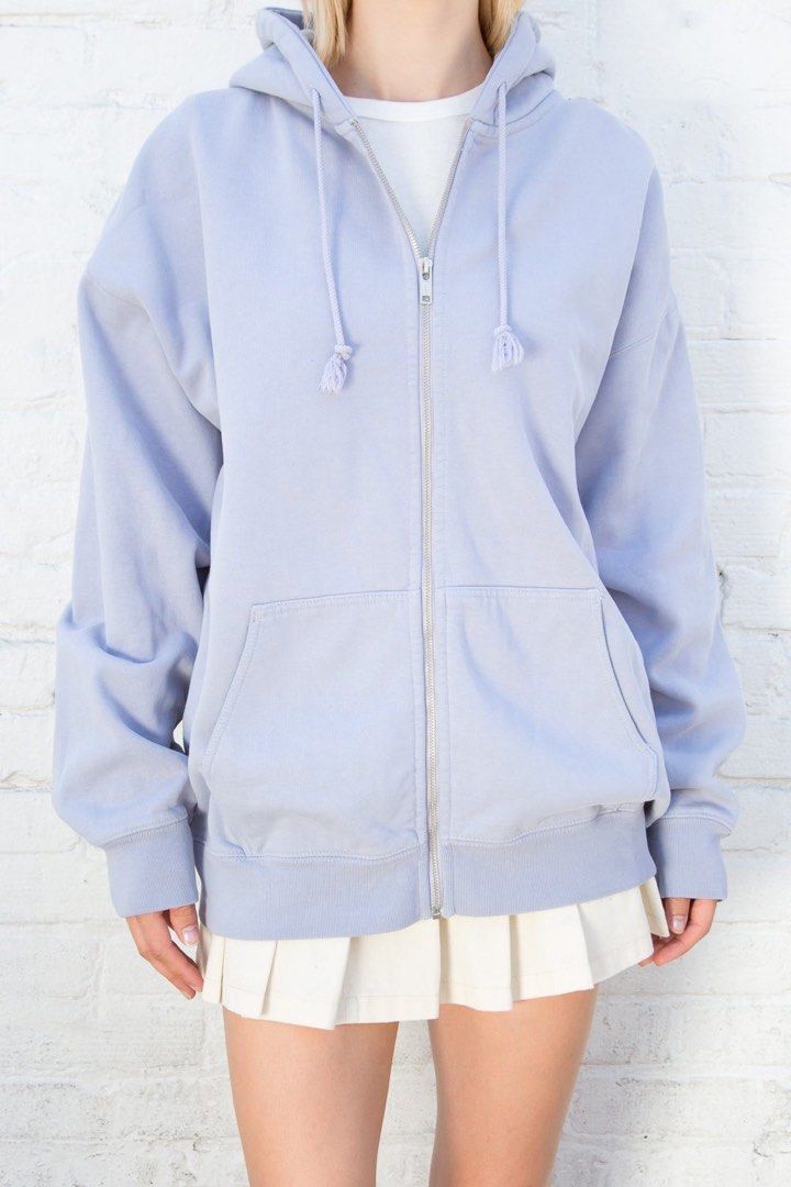 brandy melville christy oversized hoodie zip up periwinkle Women s Fashion Coats Jackets and Outerwear on Carousell