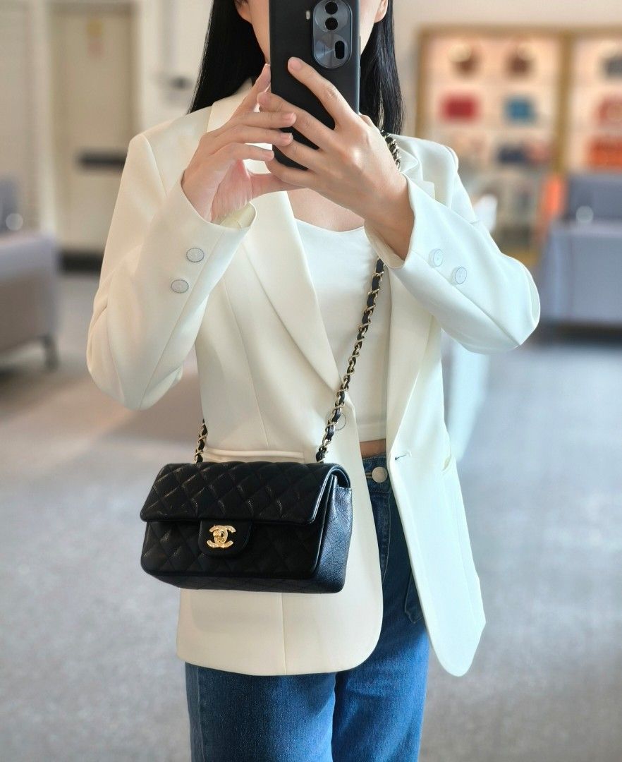 Chanel Classic Mini Rectangle 18B Dark Blue Caviar Gold Hardware Bag