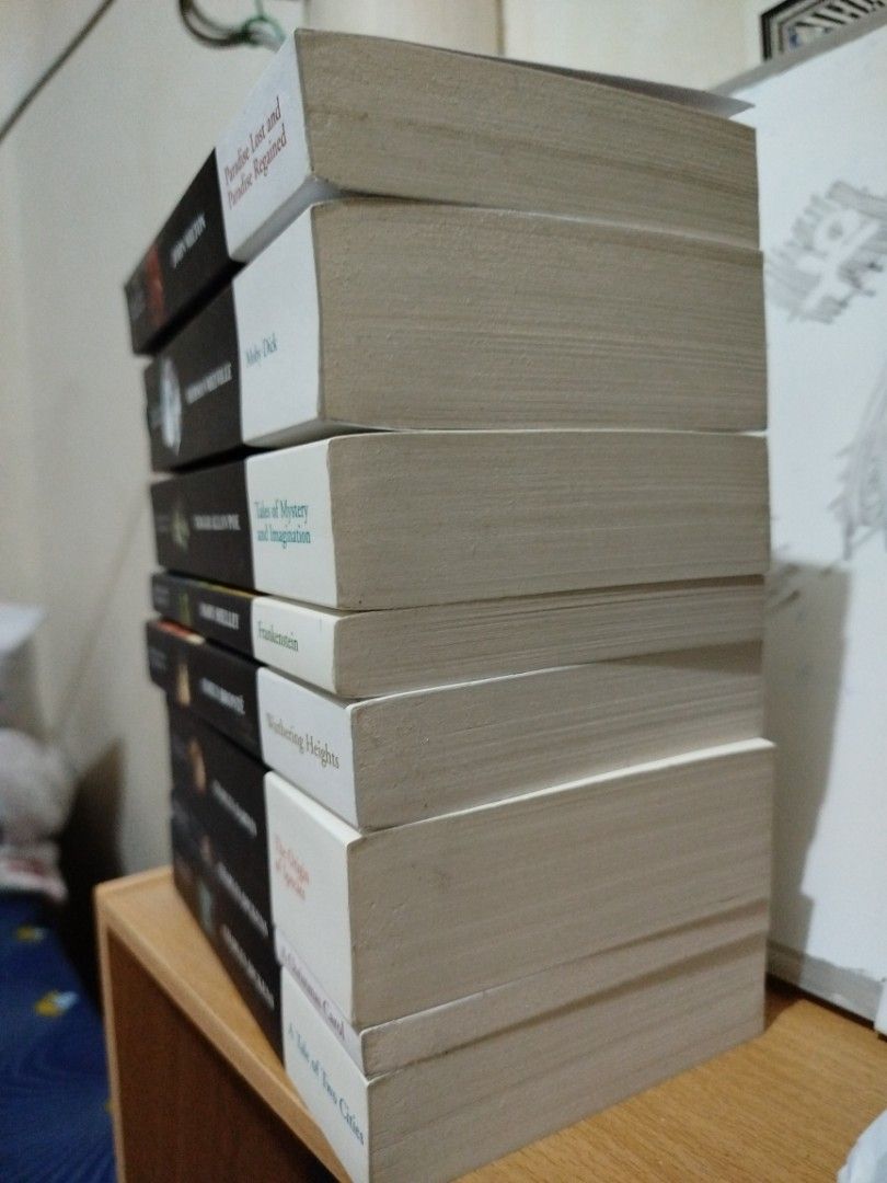 Collins Classics collection (8book set) (Category: Storybooks) located in Manila. Submitted by broke.student.bookshelf (Listing ID 1325743217, Image 2). Description: lSet includes: John Milton - Paradise Lost Herman Melville - Moby Dick Edgar Allan Poe - Tales of Mystery Mary Shelley - Frankenstein Emily Brontë - Wuthering Heights Charles Darwin - The Origin of Species Charles Dickens - A Christmas Carol Charles Dickens - A Tale of Two Cities.
