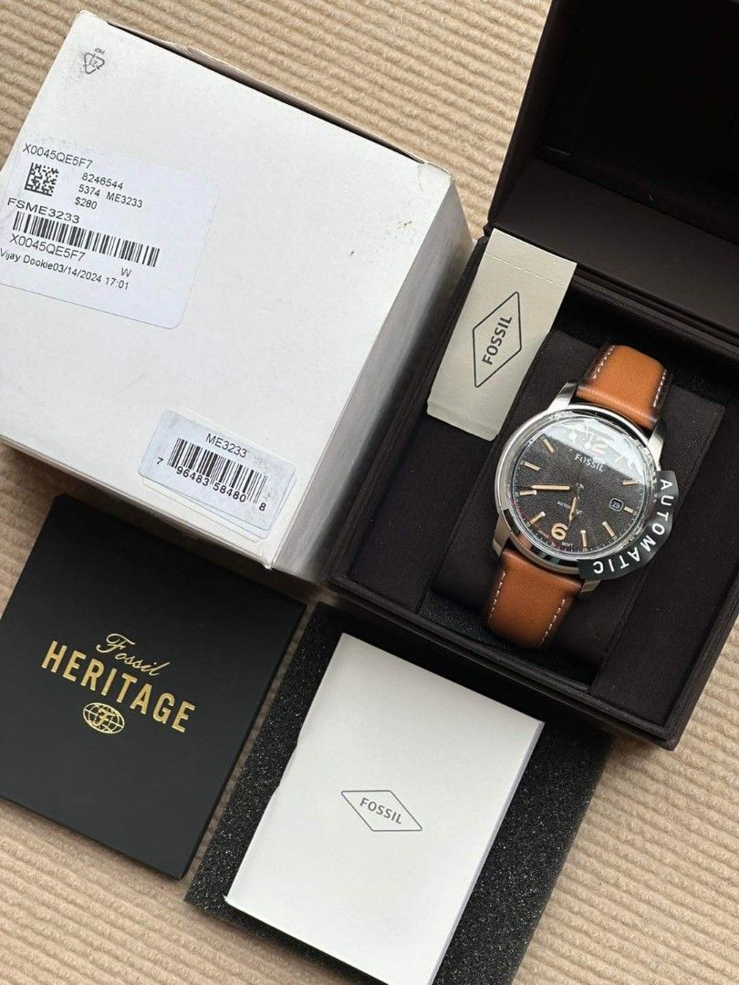 Fossil Heritage Automatic Luggage Leather Watch ME3233 Men s Fashion Watches Accessories Watches on Carousell