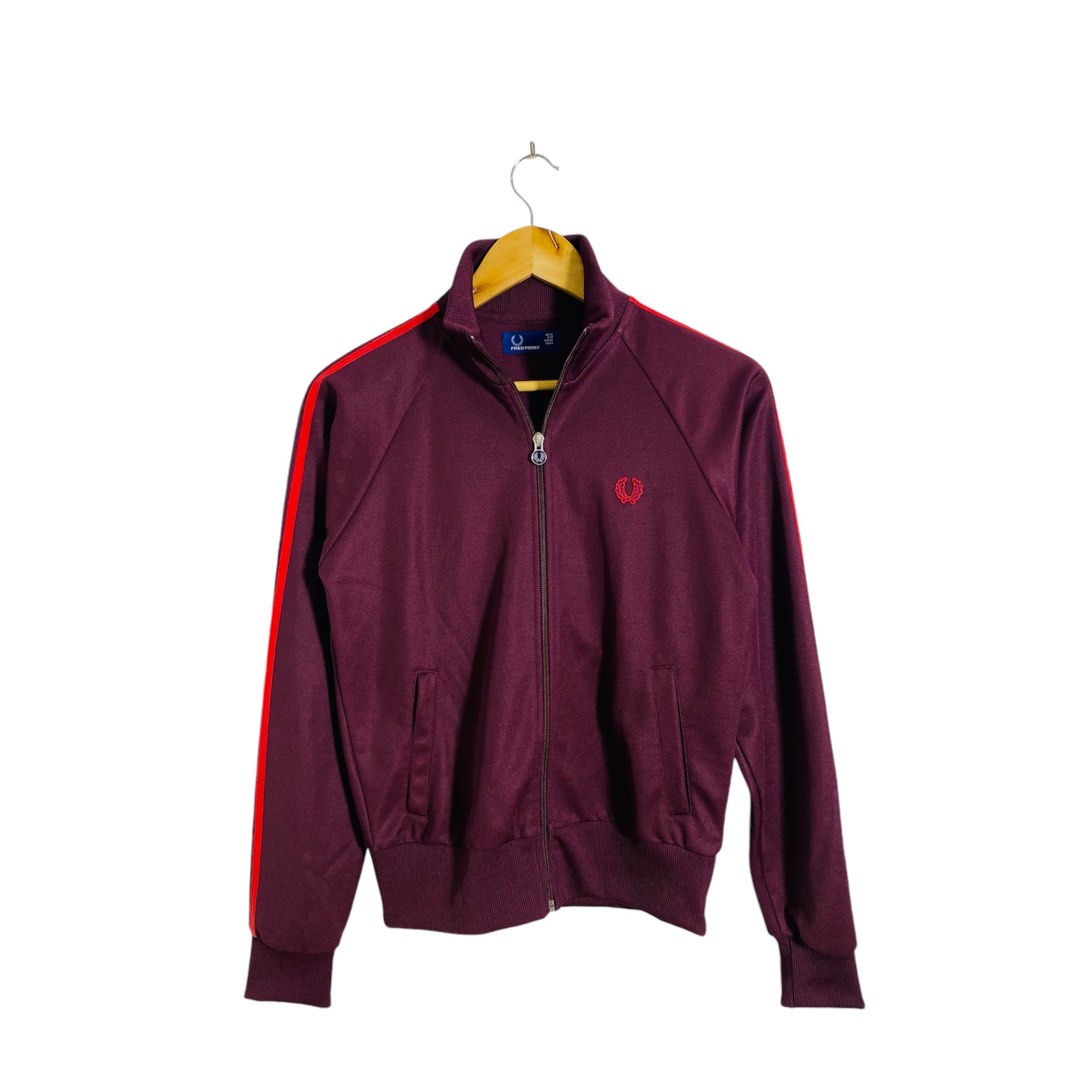 Fred Perry Track Jacket Maroon Women s Fashion Coats Jackets and Outerwear on Carousell