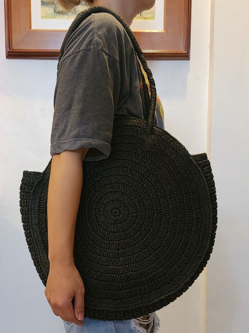 H M Round Straw Bag Women s Fashion Bags Wallets Tote Bags on Carousell