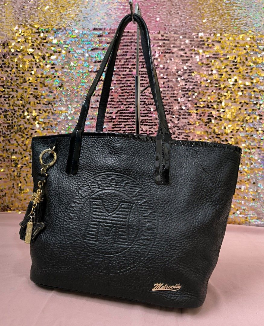 Metro Womens Black Satchel Handbags Metrocity Tote Bag (Pink Pouch