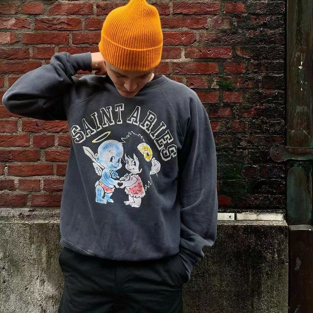 SAINT MICHAEL x ARISE RAGLAN CREW NECK SWEAT SHIRT 'ST ARIES'/BLK hoodie
