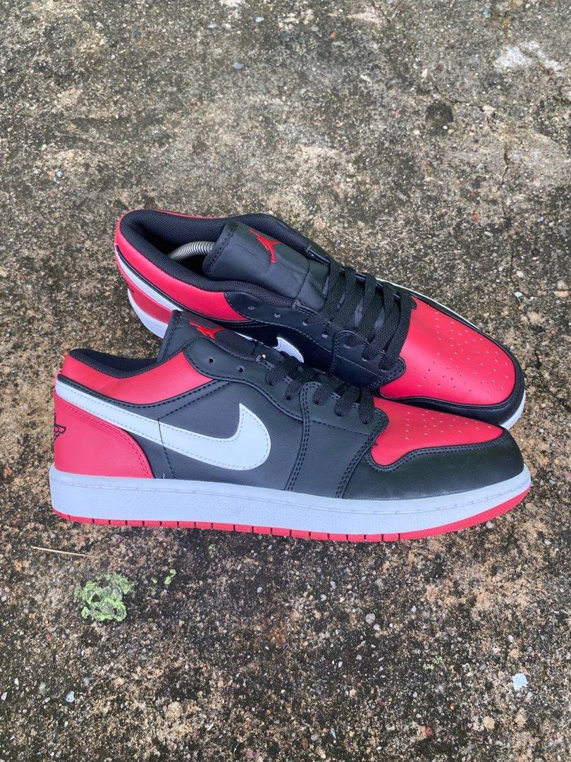 Sepatu Nike Air Jordan Low Bred Toe, Fesyen Pria, Sepatu
