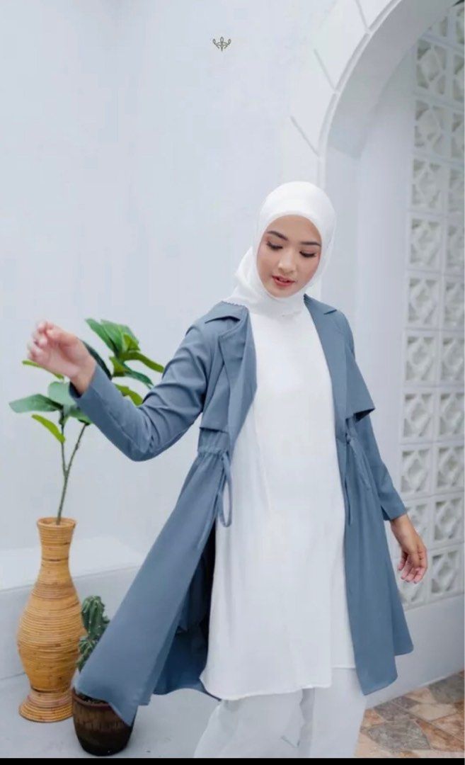 Steel Blue Outer Hijab friendly Smart Casual Formal Fesyen Wanita Muslim Fashion Atasan di Carousell
