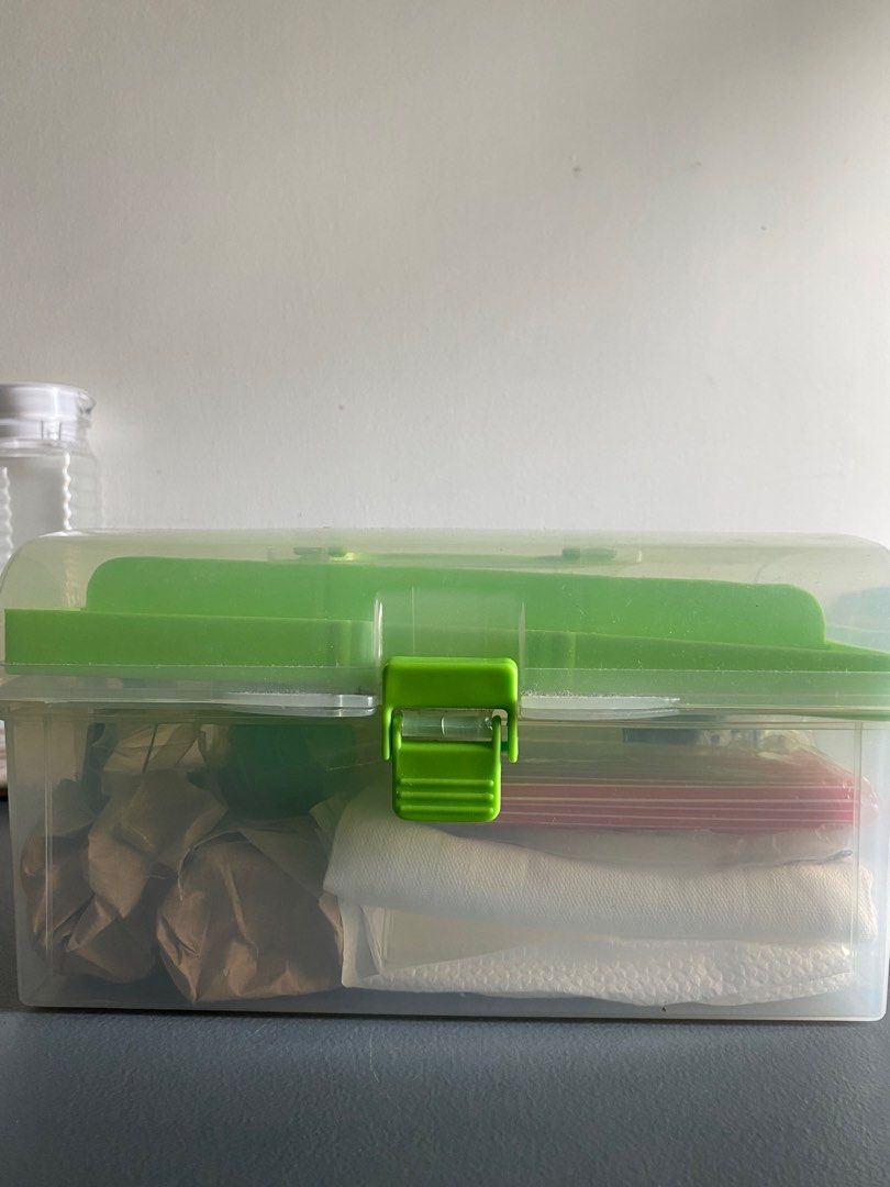 Tackle box for chem bundle (Category: Storage Boxes & Baskets) located in Makati City. Submitted by ariesara__ (Listing ID 1325704806, Image 1). Description: tackle box was used but the materials aren’t except for the test tubes & pipettes it includes the following: green tackle box - 160 (1) lab goggles - 50 (1) small aspirator - 40 (5)test tube 20mL - 125 (16) test tube 5mL - 112 coffee stirrer pack - 38 (1)test tube holder 50 filter paper pack