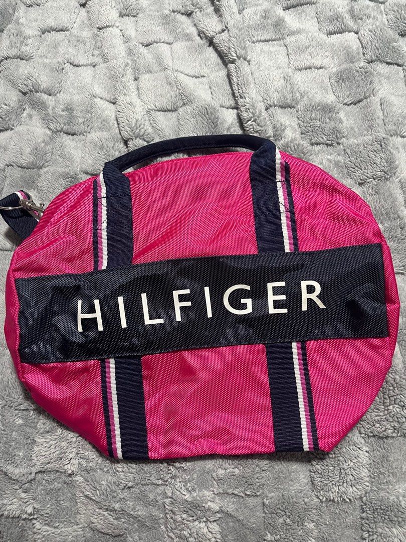 Tommy Hilfiger Duffel Gym Bag Burgundy Spellout Tote, Women's