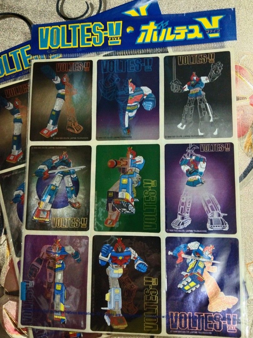 Voltes V original 1999 TOEI Sticker 4pcs (Category: Vintage Collectibles) located in Manila. Submitted by jun_prudente (Listing ID 1325687222, Image 2). Description: Voltes V original 1999 TOEI Sticker 4pcs Two designs and 2pcs each . 200 pesos all..Great for Collection.