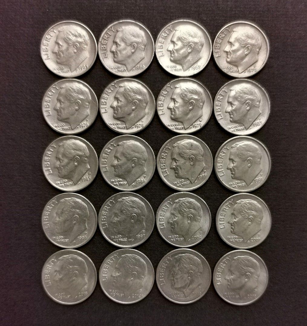 20枚] 美國十美分硬幣, 興趣及遊戲, 收藏品及紀念品, 錢幣- Carousell