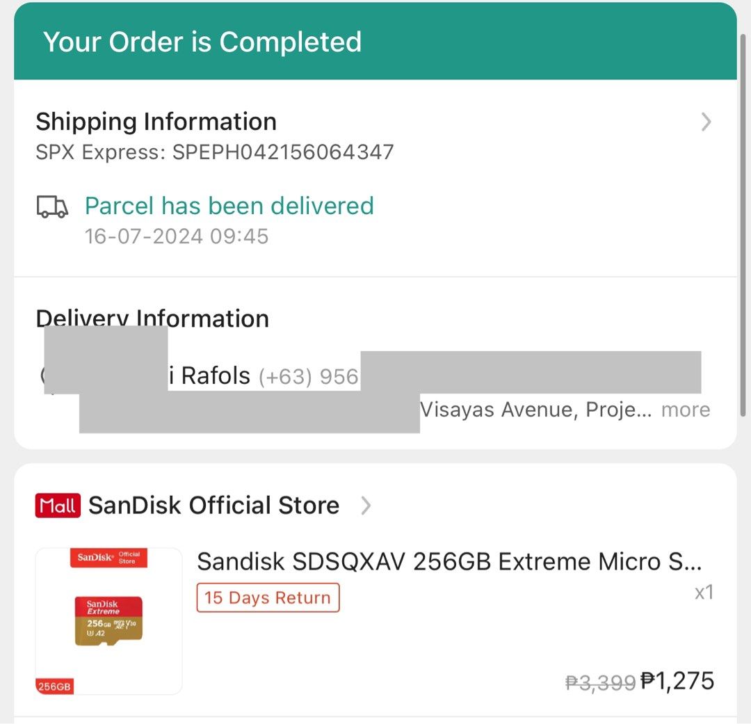 256 gb EXTREME micro sd card A2 (Category: Memory & SD Cards) located in Quezon City. Submitted by chuchirarup (Listing ID 1325864945, Image 2). Description: Bought on sale for 1,275 in Official SanDisk store July 16,2024 - opened 2 months new Only used in Nintendo Switch Can nego if kukunin agad/ near my place/ lalamove Fixed price if meetups : sm north, trinoma, sm cherry congressional RFS: Upgrading (Can trade for 1tb, ill add).