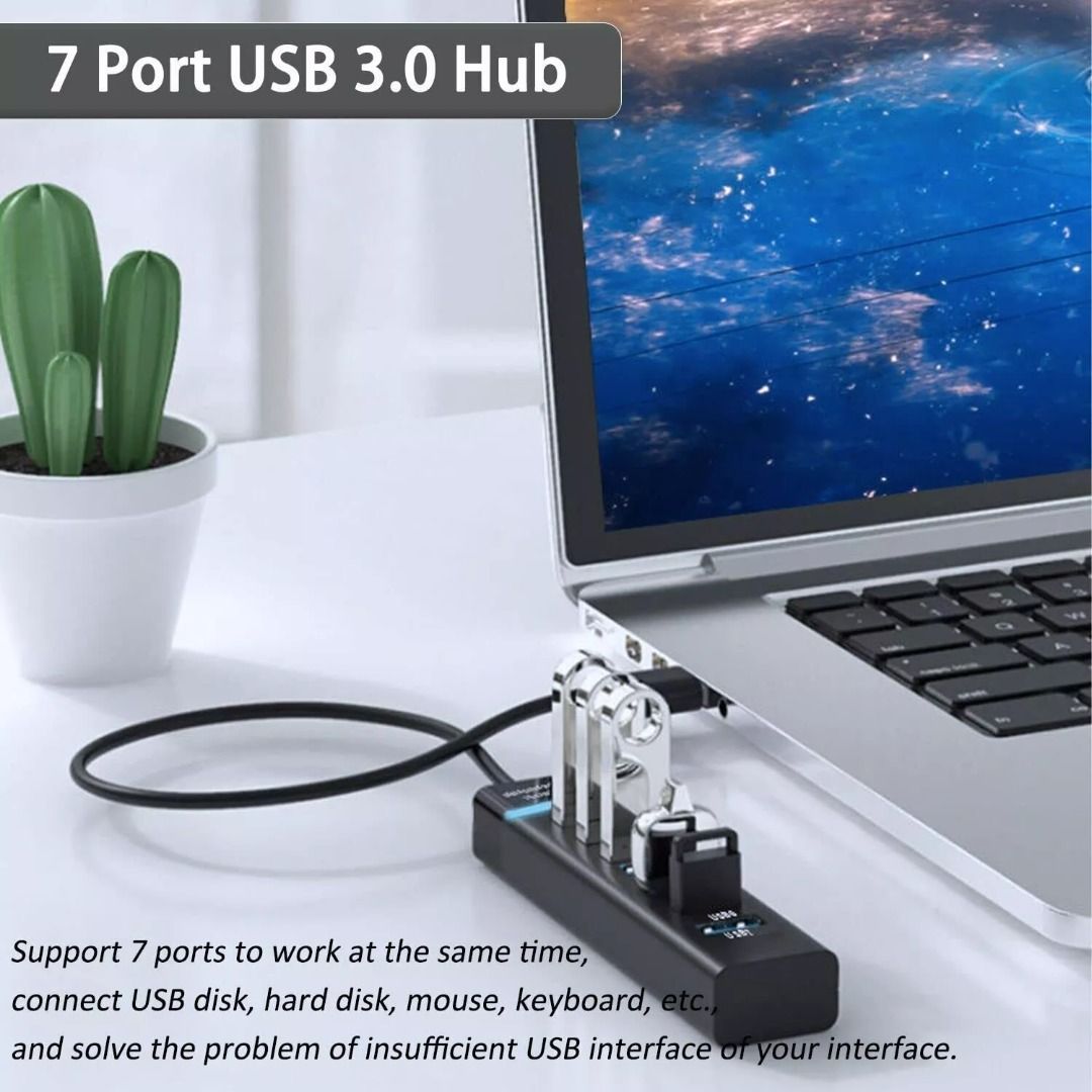 具有 LED 指示顯示和保險絲保護的高速 5Gbps USB 3.0 集線器 7 連接埠分配器 2ndgalckp High-Speed ...