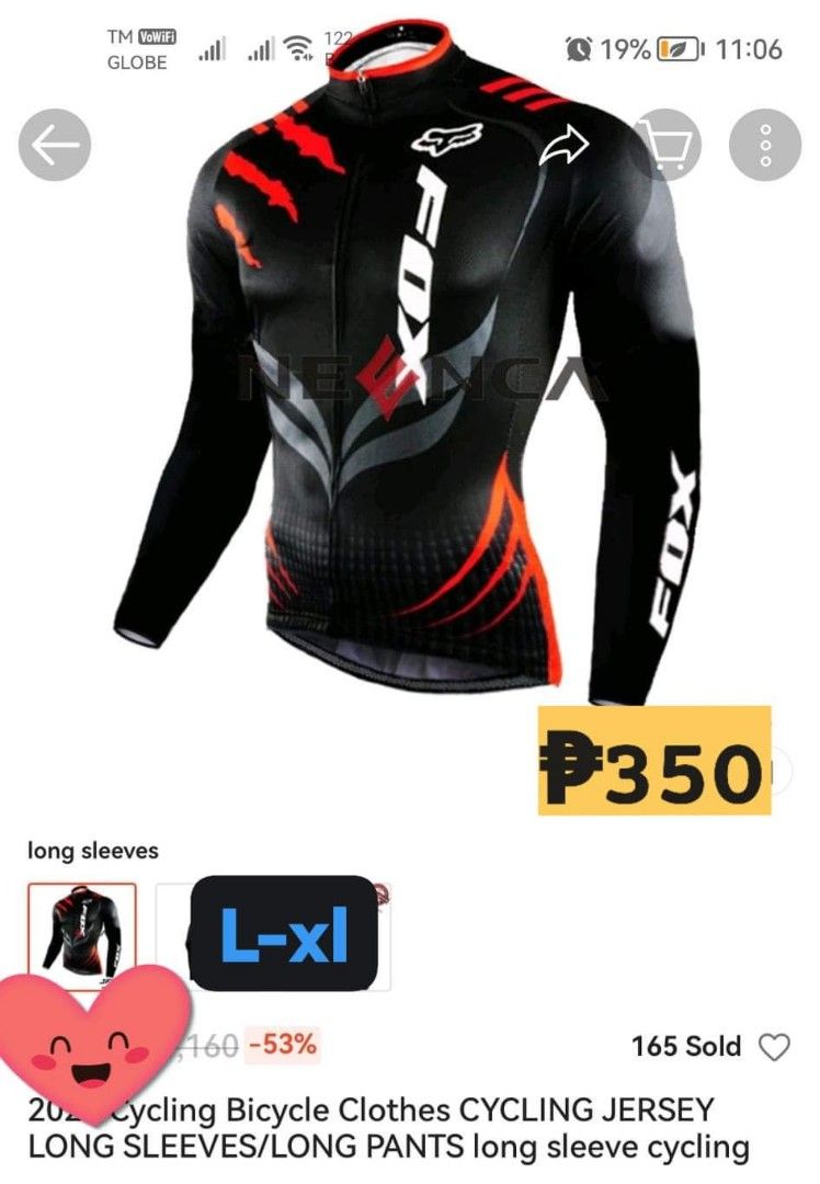 Bicycle long sleeve jersey (Category: Activewear) located in Caloocan City. Submitted by myriosh (Listing ID 1325890469, Image 1). Description: Brand new Size l-xl.
