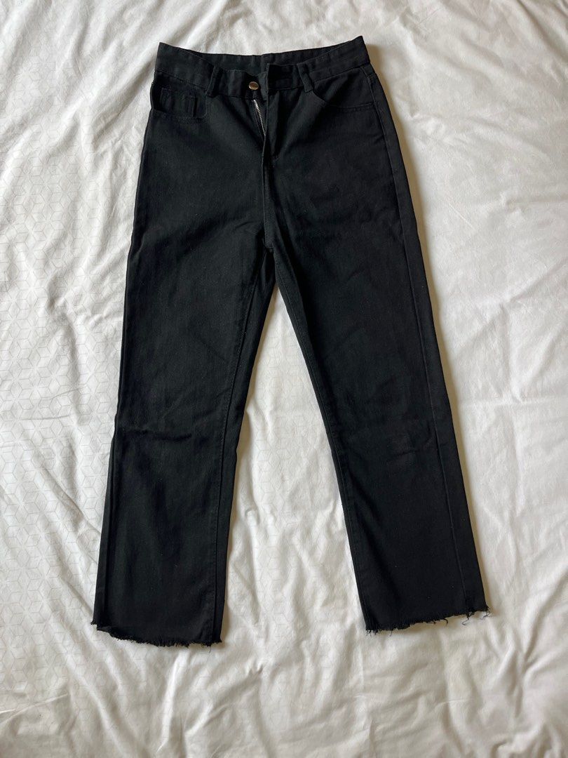 Women's Black Color Panel Straight Cut Denim Jeans with Pockets main image 1