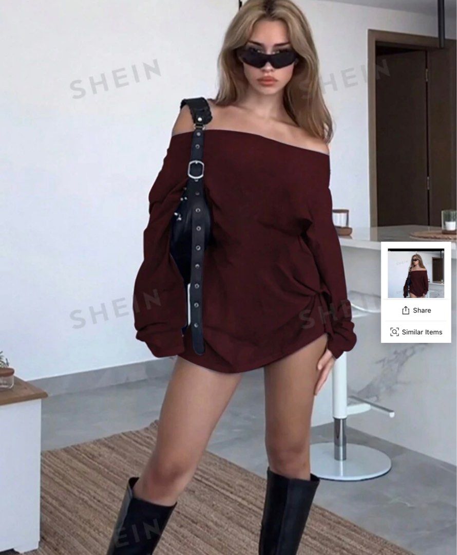 Burgundy off the shoulder sweater hotsell
