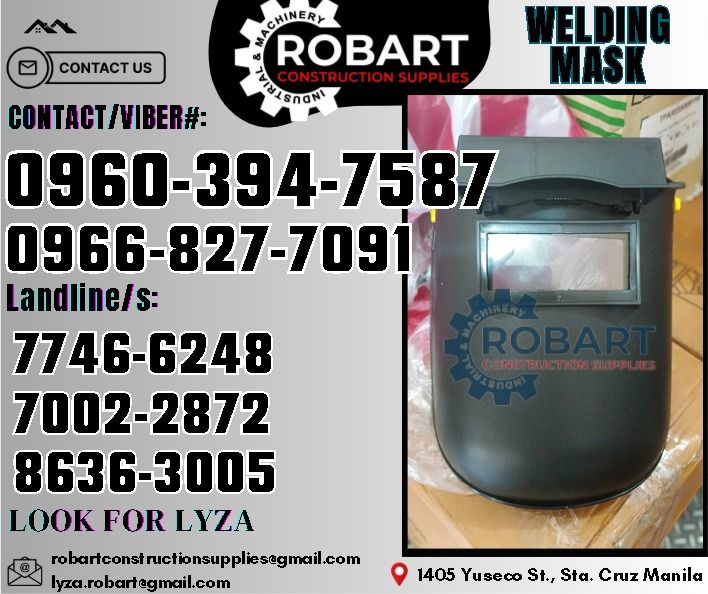 Clip On Type Welding Mask (Category: Construction Tools & Equipment) located in Manila. Submitted by lyzarobart1999 (Listing ID 1325851713, Image 1). Description: Clip On Type Welding Mask 𝑹𝑶𝑩𝑨𝑹𝑻 𝑪𝑶𝑵𝑺𝑻𝑹𝑼𝑪𝑻𝑰𝑶𝑵 𝑺𝑼𝑷𝑷𝑳𝑰𝑬𝑺 𝒪𝒻𝒻𝒾𝒸𝑒 𝒜𝒹𝒹𝓇𝑒𝓈𝓈: 𝟣𝟦𝟢𝟧 𝒴𝓊𝓈𝑒𝒸𝑜 𝒮𝓉. 𝒮𝓉𝒶 𝒞𝓇𝓊𝓏 𝑀𝒶𝓃𝒾𝓁𝒶 ꜱᴇɴᴅ ᴜꜱ ᴍᴇꜱꜱᴀɢᴇ ꜰᴏʀ ɪɴQᴜɪʀɪᴇꜱ ‼️ ‼️ ɢʟᴏʙᴇ: (0966-827-7091) ꜱᴍʀᴛ - (0960-394-7587) ᴠɪʙʀ - (0960-394-7587) ʟᴀɴᴅʟɪɴᴇ: (8636