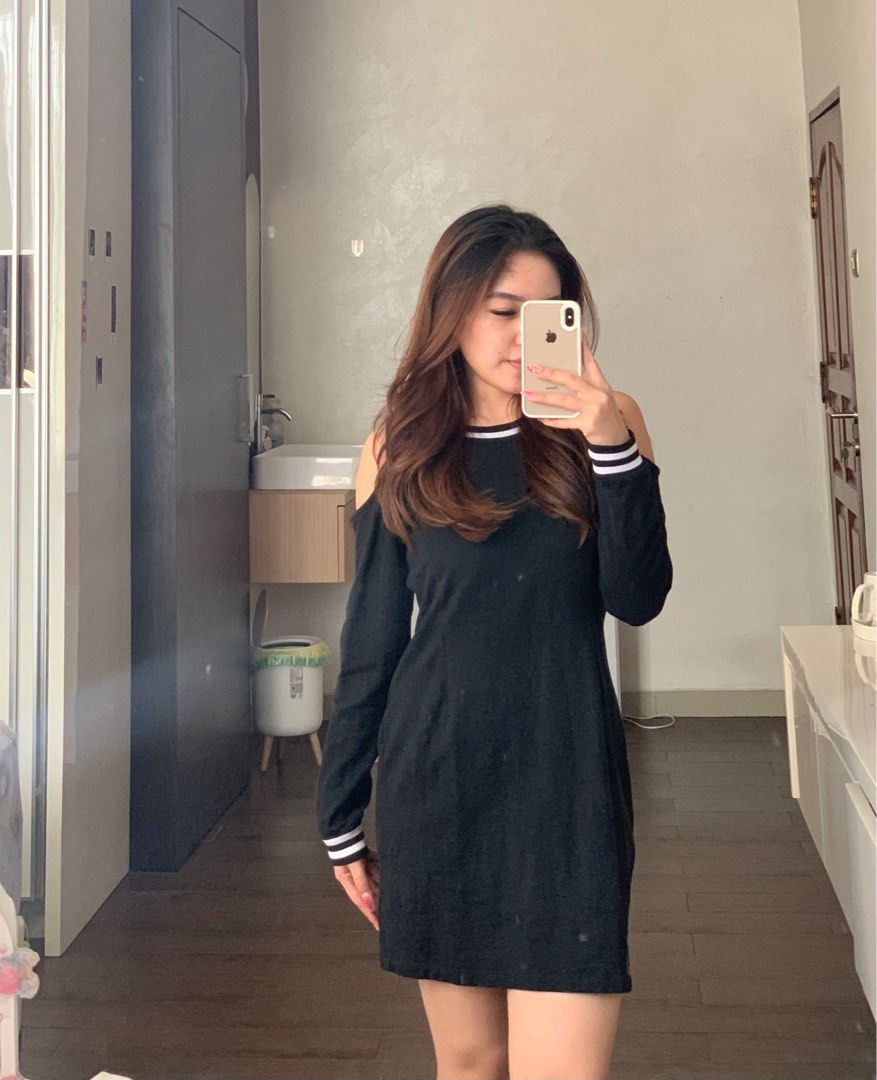 knee length dresses for ladies Inner Dress Lengan Panjang Black  Lozy