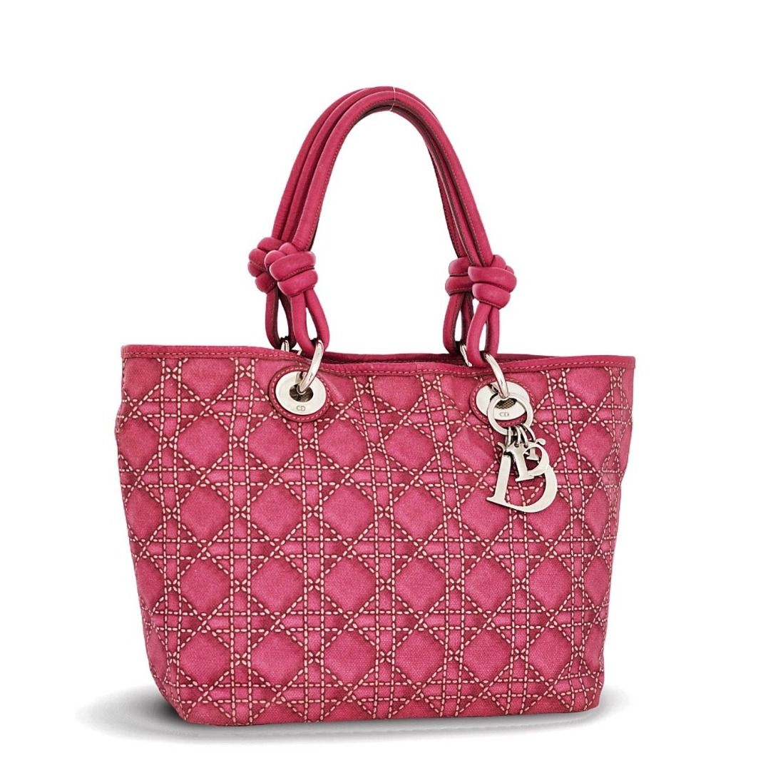 DIOR Tote Bag Pink Canvas Cannage Silver Hardware 2008