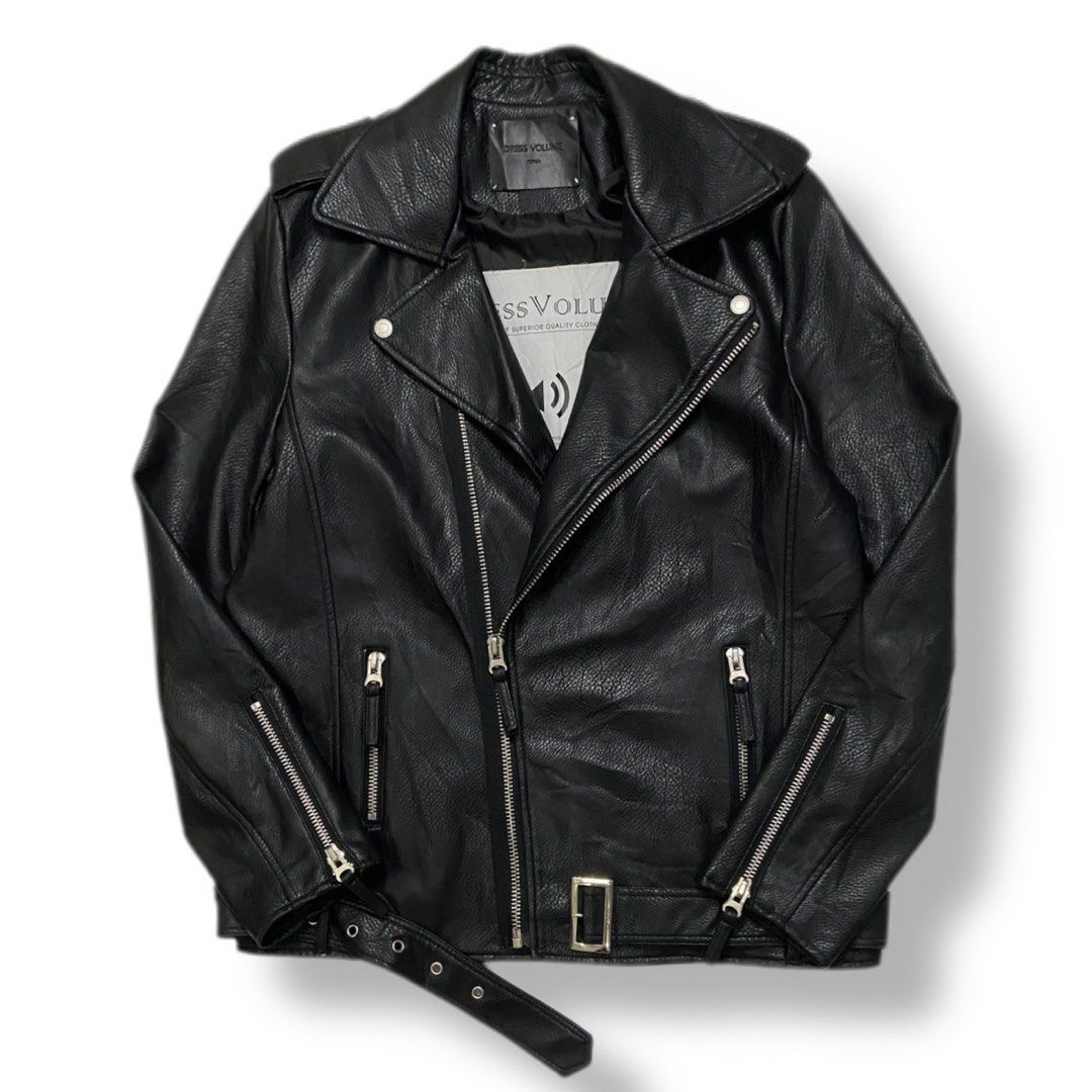 Dress Volume Casual Bikers Leather Jacket, Fesyen Pria, Pakaian , Baju  Luaran di Carousell