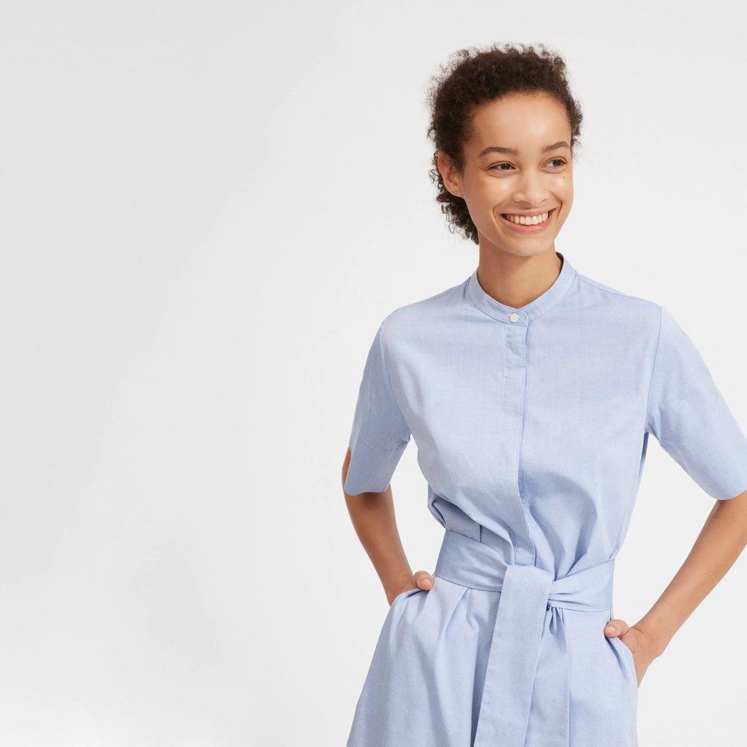 Everlane cotton collarless belted shirt dress clearance