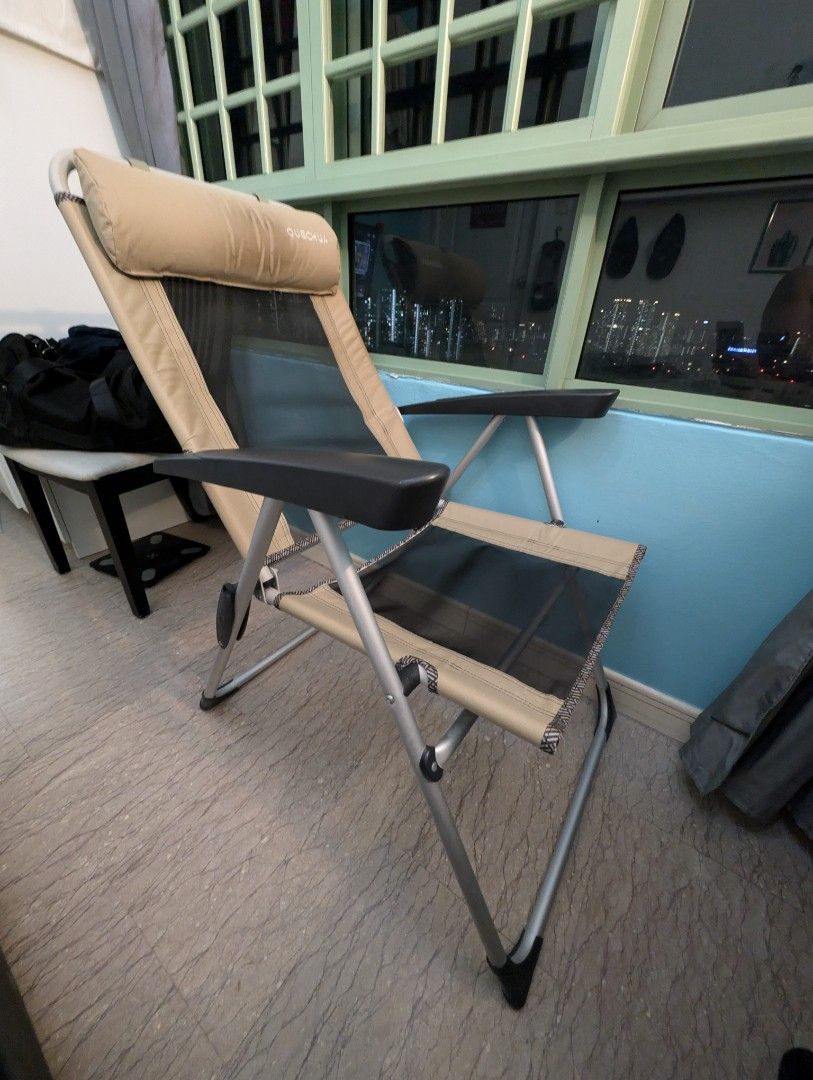 Fast Selling Decathlon Camping Comfortable Reclining Folding Armchair Beige