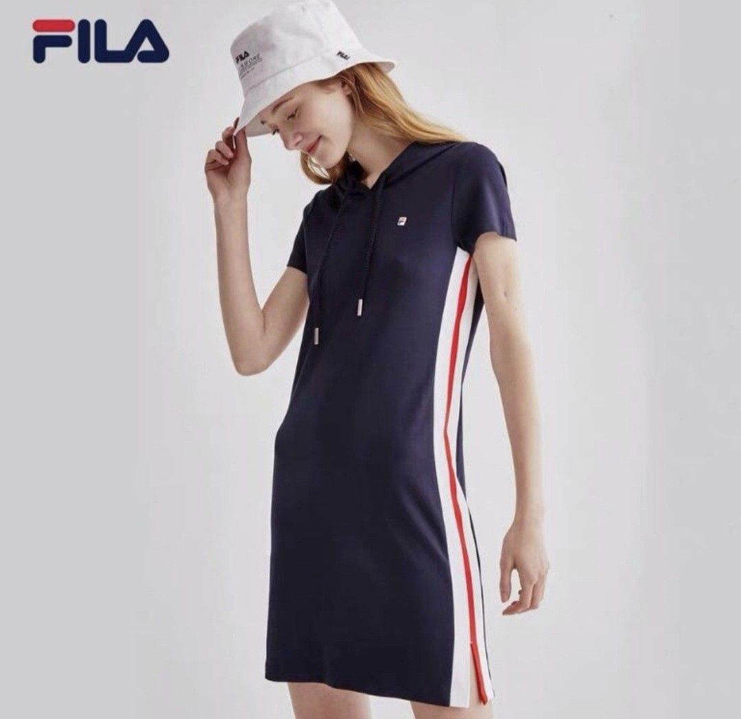 Fila Embroidered Navy Hoodie Dress, Women's Fashion, Dresses & Sets, Dresses  on Carousell