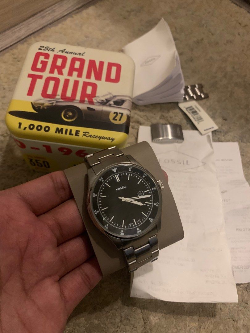 FOSSIL FS5530 MEN BELMAR THREE HAND DATE STAINLESS STEEL WATCH