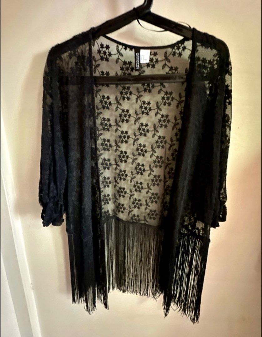H M black lace Kimono Cardigan