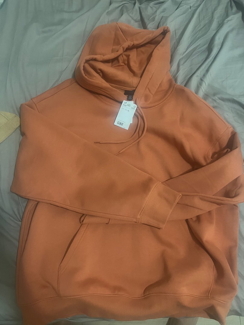 H M Orange Hoodie XL Men s Fashion Tops Sets Hoodies on Carousell