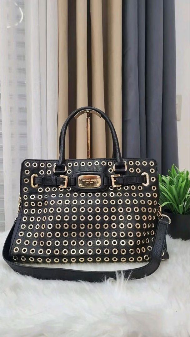 Michael kors black satchel with gold chain store