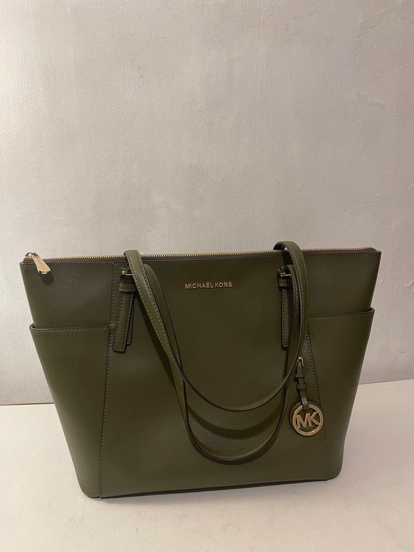 Michael Kors LG EW TZ Tote Bag Leather Olive Green Luxury Bags Wallets on Carousell