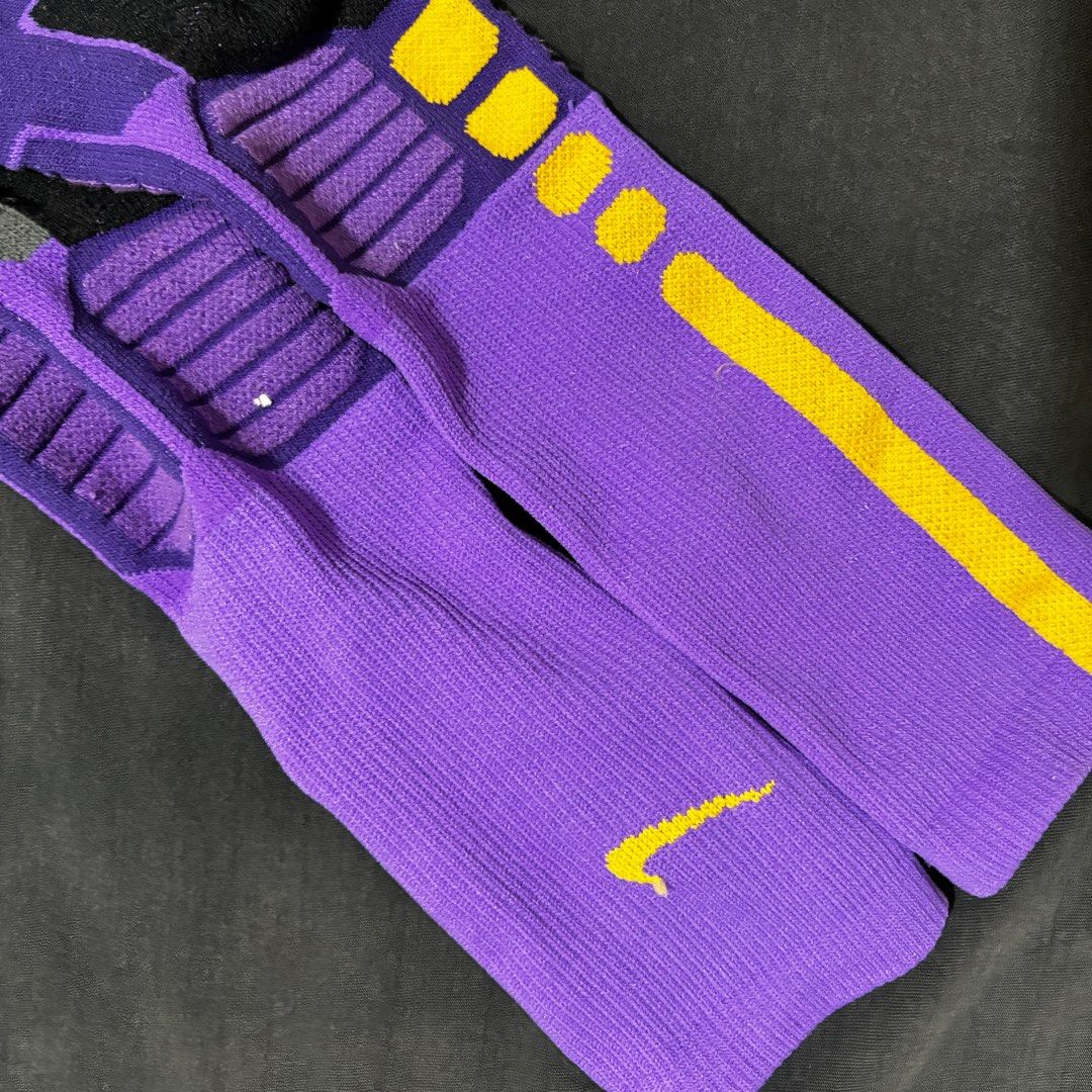 Nike Hyper Elite Cushioned Crew Basketball Socks Purple Gold Men s Fashion Footwear Shoe inserts accessories on Carousell