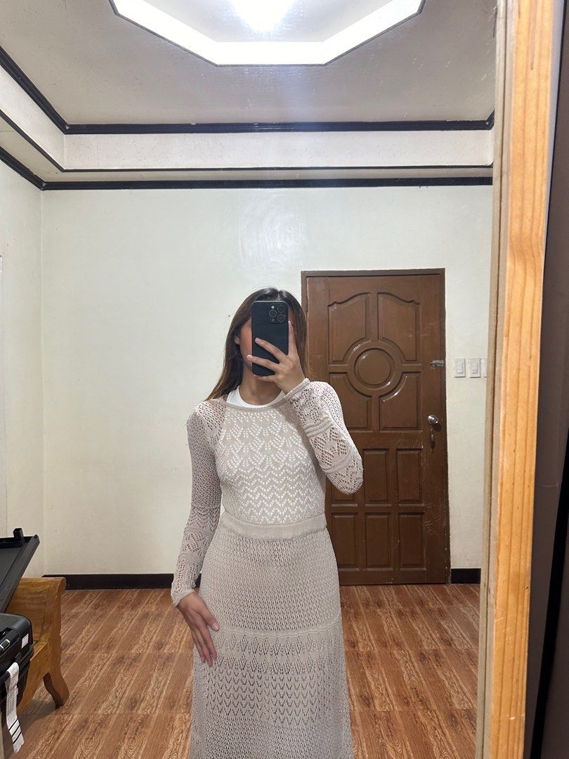 Off white crochet long maxi beach cover up dress Women s Fashion Dresses Sets Dresses on Carousell