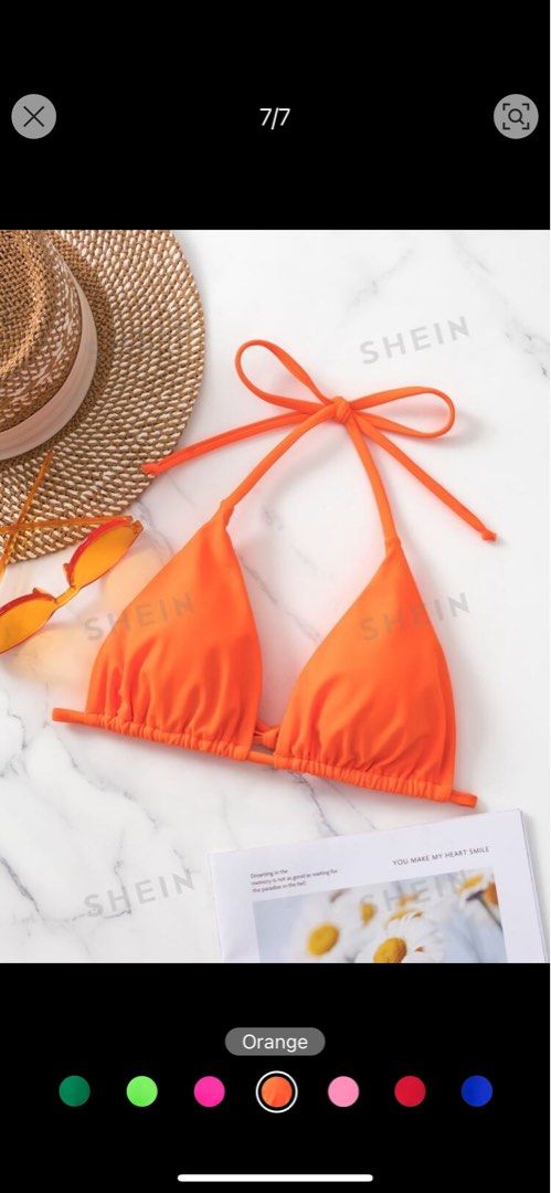 Orange two piece bikini set (Category: Bikinis & Swimsuits) located in Manila. Submitted by jujusellsclothes (Listing ID 1325946970, Image 2). Description: Used once Two piece orange bikini shein Triangle bikini .