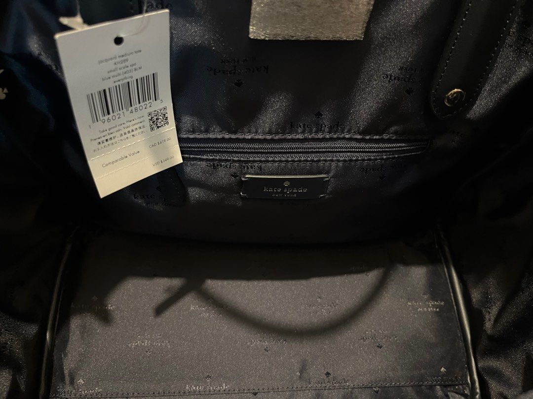 Original Kate Spade Jacquard Bag (Category: Luxury Bags & Wallets) located in Makati City. Submitted by mintbags (Listing ID 1325873554, Image 3). Description: Authentic Kate Spade With tags Original color navy blue with navy blue leather trimmings.